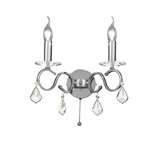 Diyas IL30312 Torino Wall Lamp Switched 2 Light Polished Chrome/Crystal - 38035