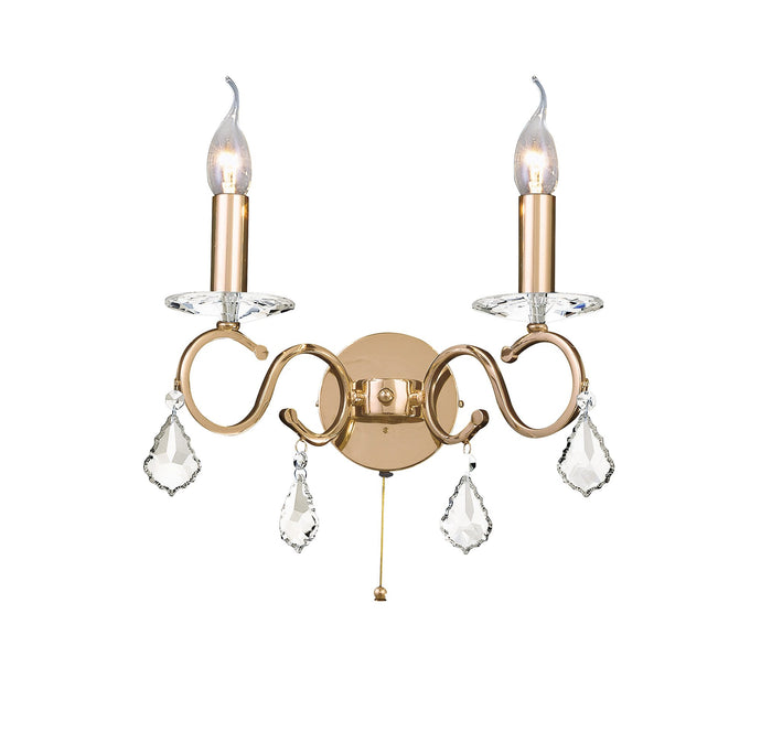 Diyas IL30322 Torino Wall Lamp Switched 2 Light French Gold/Crystal - 38042