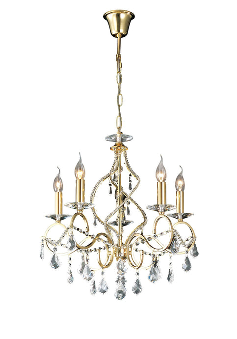 Diyas IL30325 Torino Pendant 5 Light French Gold/Crystal - 38044