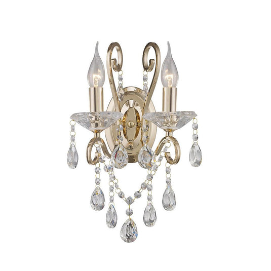 Diyas IL32062 Vela Wall Lamp Switched 2 Light French Gold/Crystal - 38508
