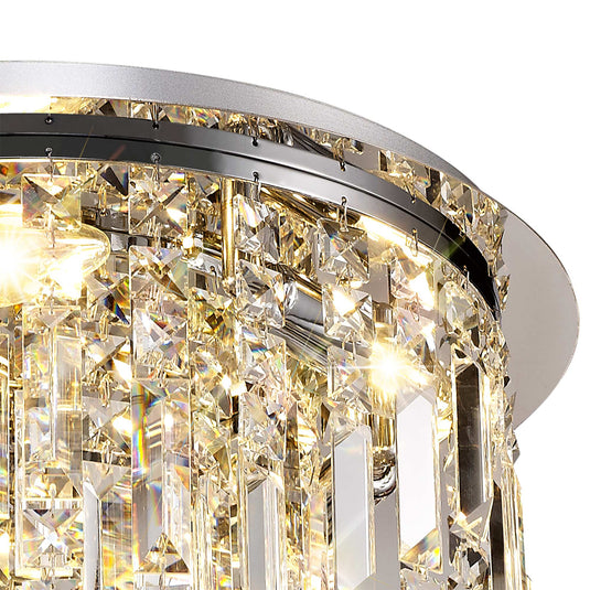 C-Lighting Vesta 45cm Round Flush Chandelier, 5 Light E14, Polished Chrome/Crystal - 29236