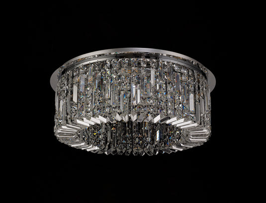 C-Lighting Vesta 65cm Round Flush Chandelier, 8 Light E14, Polished Chrome/Crystal - 29237