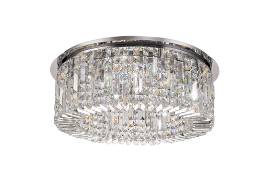 C-Lighting Vesta 65cm Round Flush Chandelier, 8 Light E14, Polished Chrome/Crystal - 29237