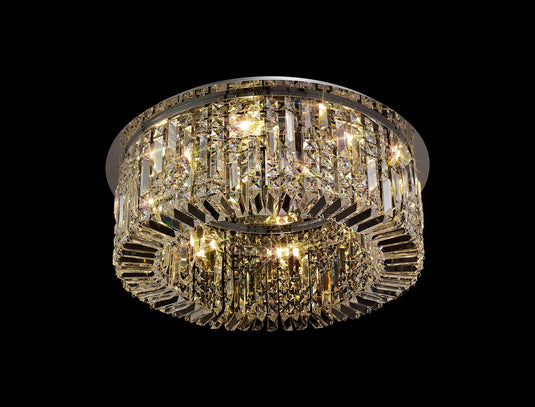 C-Lighting Vesta 65cm Round Flush Chandelier, 8 Light E14, Polished Chrome/Crystal - 29237