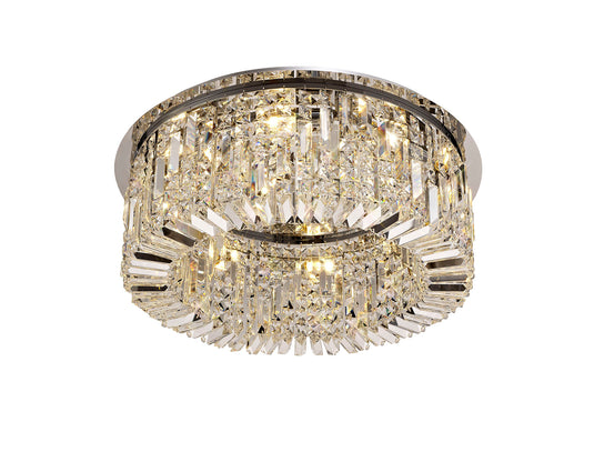 C-Lighting Vesta 65cm Round Flush Chandelier, 8 Light E14, Polished Chrome/Crystal - 29237