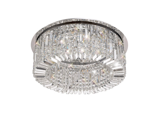 C-Lighting Vesta 65cm Round Flush Chandelier, 8 Light E14, Polished Chrome/Crystal - 29237
