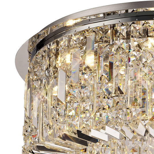 C-Lighting Vesta 65cm Round Flush Chandelier, 8 Light E14, Polished Chrome/Crystal - 29237