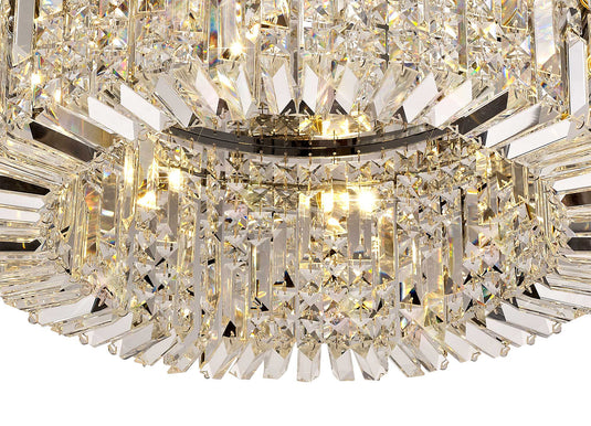 C-Lighting Vesta 65cm Round Flush Chandelier, 8 Light E14, Polished Chrome/Crystal - 29237