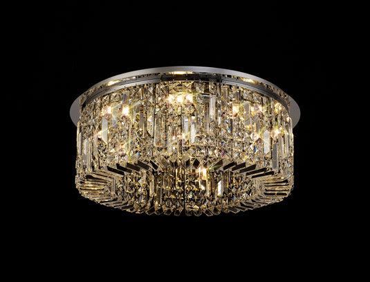 C-Lighting Vesta 65cm Round Flush Chandelier, 8 Light E14, Polished Chrome/Crystal - 29237