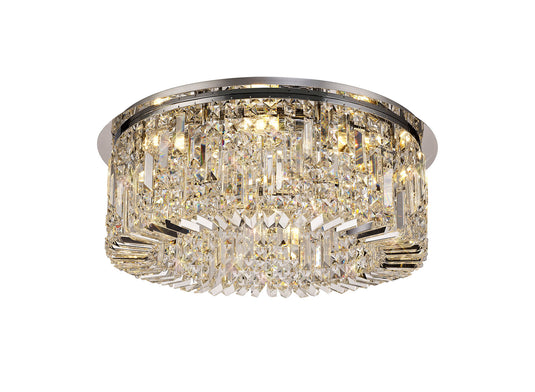 C-Lighting Vesta 65cm Round Flush Chandelier, 8 Light E14, Polished Chrome/Crystal - 29237