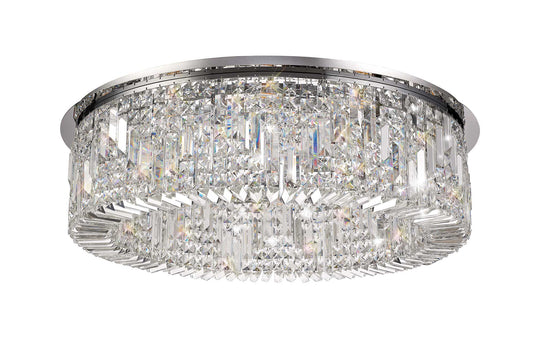C-Lighting Vesta 85cm Round Flush Chandelier, 12 Light E14, Polished Chrome/Crystal Item Weight: 21kg - 29238