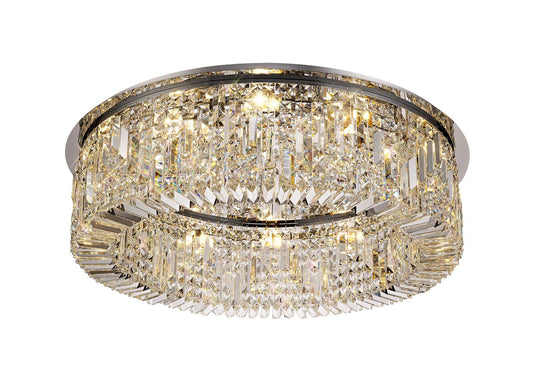 C-Lighting Vesta 85cm Round Flush Chandelier, 12 Light E14, Polished Chrome/Crystal Item Weight: 21kg - 29238