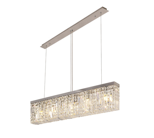 C-Lighting Vesta 102x9cm Linear Pendant Chandelier, 5 Light E14, Polished Chrome/Crystal - 29241
