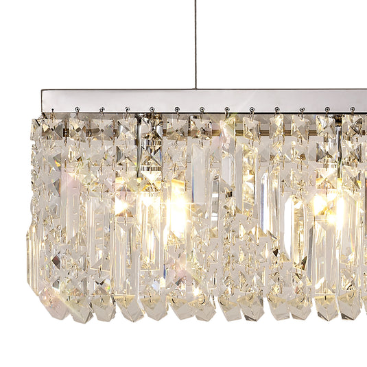 C-Lighting Vesta 102x9cm Linear Pendant Chandelier, 5 Light E14, Polished Chrome/Crystal - 29241