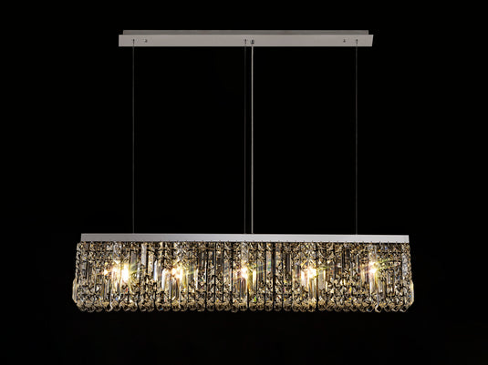 C-Lighting Vesta 102x9cm Linear Pendant Chandelier, 5 Light E14, Polished Chrome/Crystal - 29241