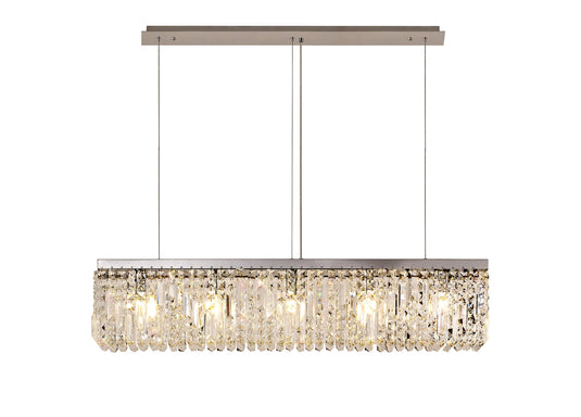 C-Lighting Vesta 102x9cm Linear Pendant Chandelier, 5 Light E14, Polished Chrome/Crystal - 29241