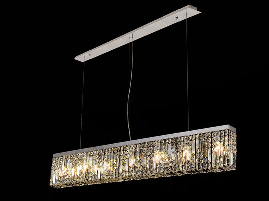 C-Lighting Vesta 138x9cm Linear Pendant Chandelier, 7 Light E14, Polished Chrome/Crystal - 29242