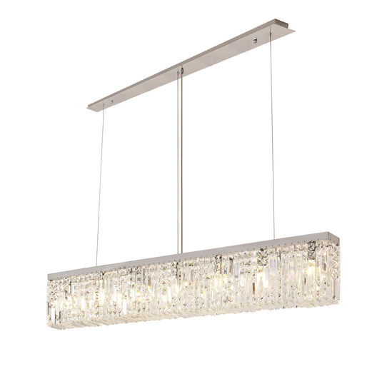 C-Lighting Vesta 138x9cm Linear Pendant Chandelier, 7 Light E14, Polished Chrome/Crystal - 29242