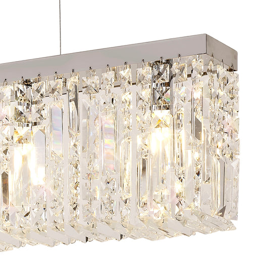 C-Lighting Vesta 138x9cm Linear Pendant Chandelier, 7 Light E14, Polished Chrome/Crystal - 29242