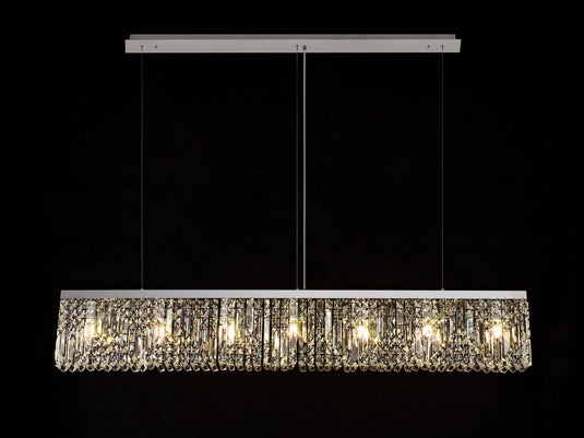 C-Lighting Vesta 138x9cm Linear Pendant Chandelier, 7 Light E14, Polished Chrome/Crystal - 29242