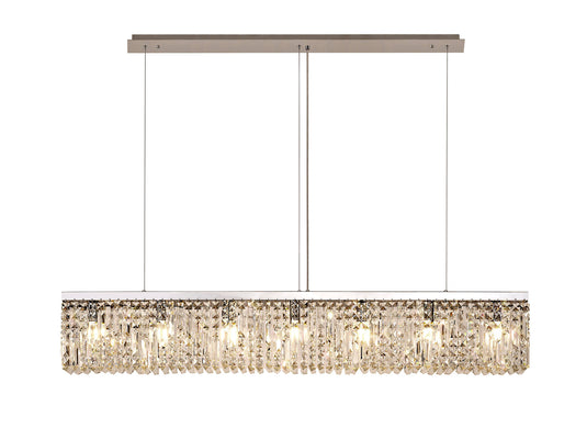 C-Lighting Vesta 138x9cm Linear Pendant Chandelier, 7 Light E14, Polished Chrome/Crystal - 29242
