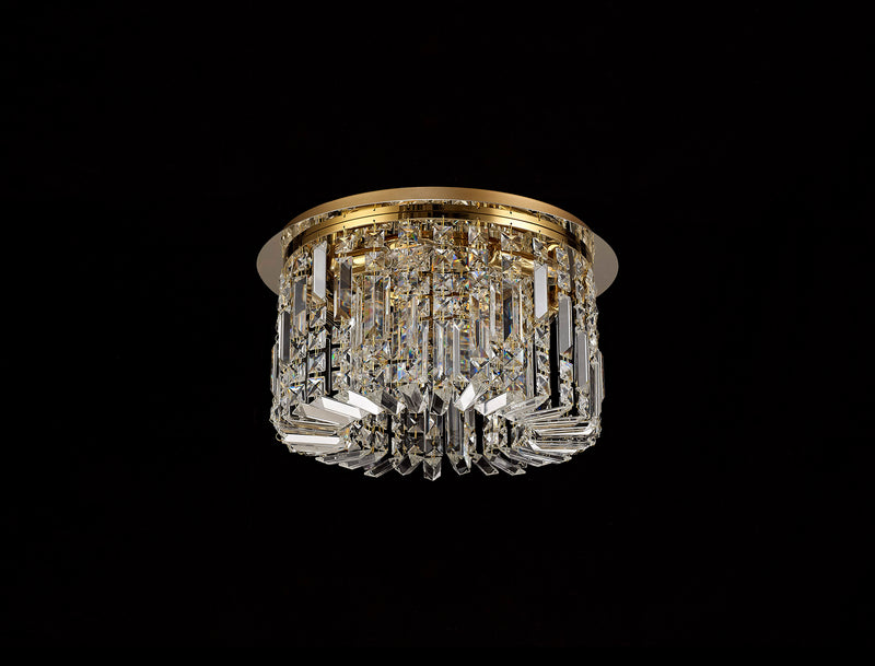 Load image into Gallery viewer, C-Lighting Vesta 45cm Round Flush Chandelier, 5 Light E14, Gold/Crystal - 29245
