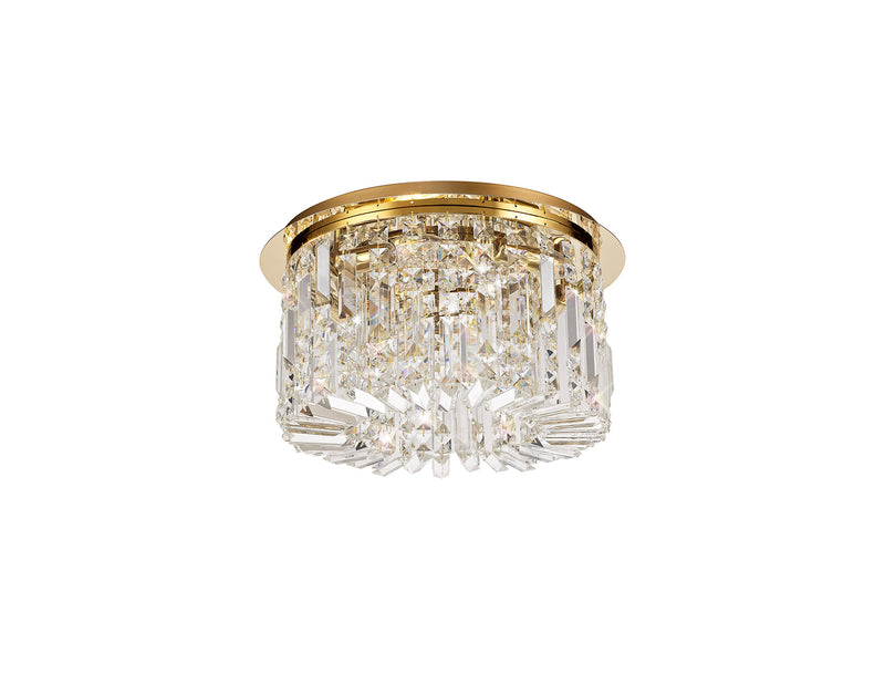 Load image into Gallery viewer, C-Lighting Vesta 45cm Round Flush Chandelier, 5 Light E14, Gold/Crystal - 29245
