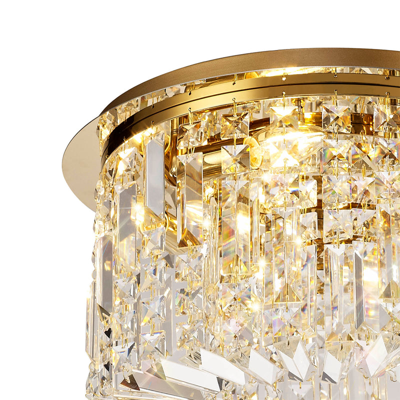 Load image into Gallery viewer, C-Lighting Vesta 45cm Round Flush Chandelier, 5 Light E14, Gold/Crystal - 29245
