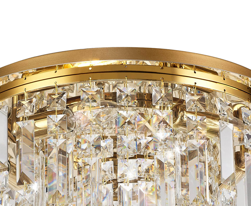 Load image into Gallery viewer, C-Lighting Vesta 45cm Round Flush Chandelier, 5 Light E14, Gold/Crystal - 29245

