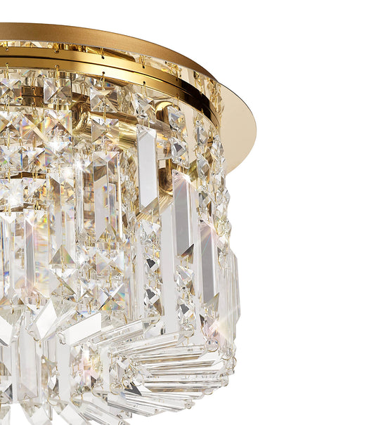 C-Lighting Vesta 45cm Round Flush Chandelier, 5 Light E14, Gold/Crystal - 29245