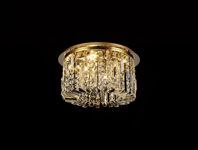 Load image into Gallery viewer, C-Lighting Vesta 45cm Round Flush Chandelier, 5 Light E14, Gold/Crystal - 29245

