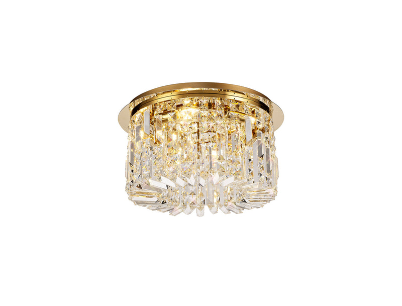 Load image into Gallery viewer, C-Lighting Vesta 45cm Round Flush Chandelier, 5 Light E14, Gold/Crystal - 29245
