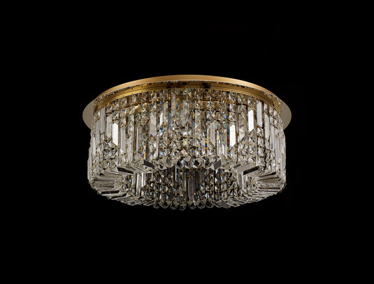 C-Lighting Vesta 65cm Round Flush Chandelier, 8 Light E14, Gold/Crystal - 29246