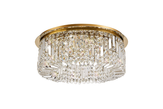 C-Lighting Vesta 65cm Round Flush Chandelier, 8 Light E14, Gold/Crystal - 29246