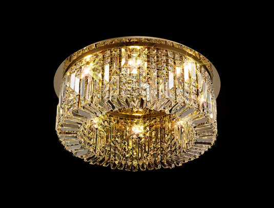 C-Lighting Vesta 65cm Round Flush Chandelier, 8 Light E14, Gold/Crystal - 29246