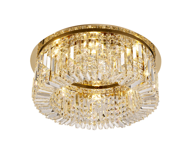 Load image into Gallery viewer, C-Lighting Vesta 65cm Round Flush Chandelier, 8 Light E14, Gold/Crystal - 29246
