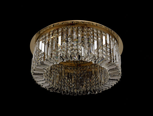 C-Lighting Vesta 65cm Round Flush Chandelier, 8 Light E14, Gold/Crystal - 29246