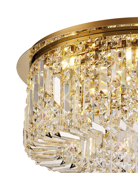 C-Lighting Vesta 65cm Round Flush Chandelier, 8 Light E14, Gold/Crystal - 29246