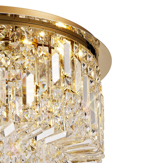 C-Lighting Vesta 65cm Round Flush Chandelier, 8 Light E14, Gold/Crystal - 29246