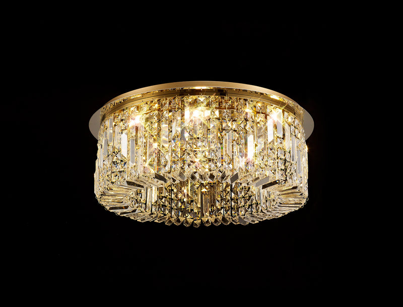 Load image into Gallery viewer, C-Lighting Vesta 65cm Round Flush Chandelier, 8 Light E14, Gold/Crystal - 29246
