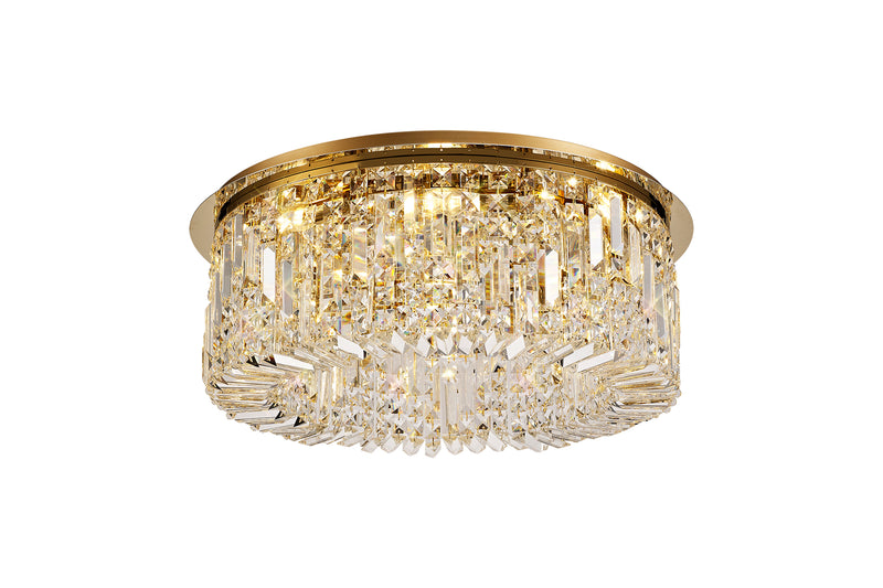 Load image into Gallery viewer, C-Lighting Vesta 65cm Round Flush Chandelier, 8 Light E14, Gold/Crystal - 29246
