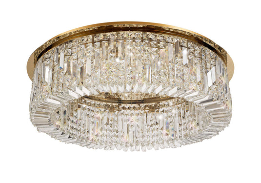 C-Lighting Vesta 85cm Round Flush Chandelier, 12 Light E14, Gold/Crystal Item Weight: 21kg - 29247