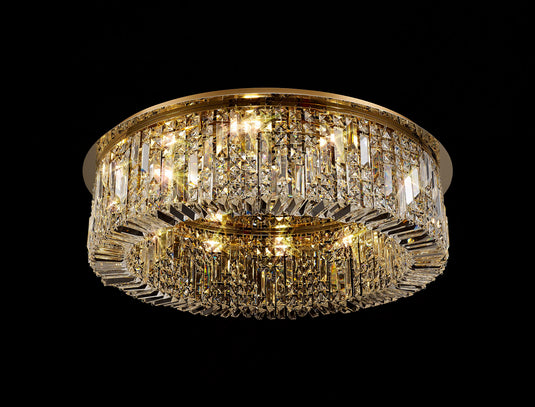 C-Lighting Vesta 85cm Round Flush Chandelier, 12 Light E14, Gold/Crystal Item Weight: 21kg - 29247