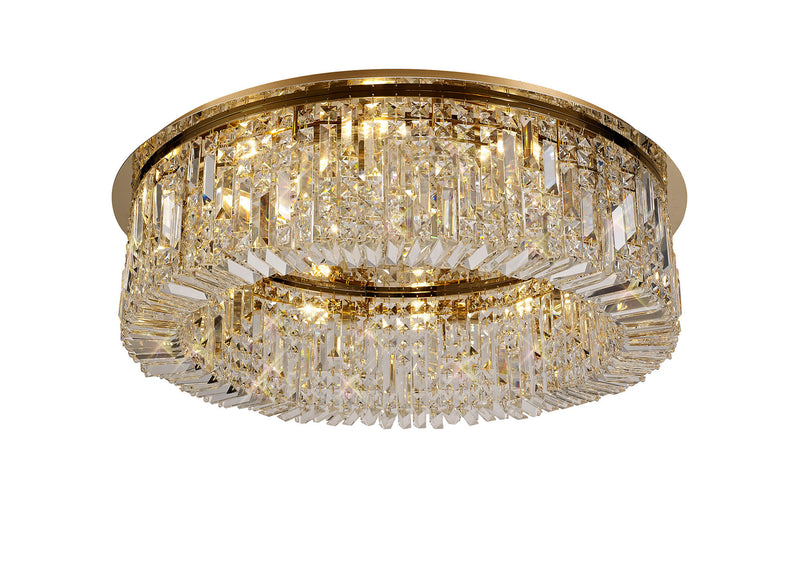 Load image into Gallery viewer, C-Lighting Vesta 85cm Round Flush Chandelier, 12 Light E14, Gold/Crystal Item Weight: 21kg - 29247
