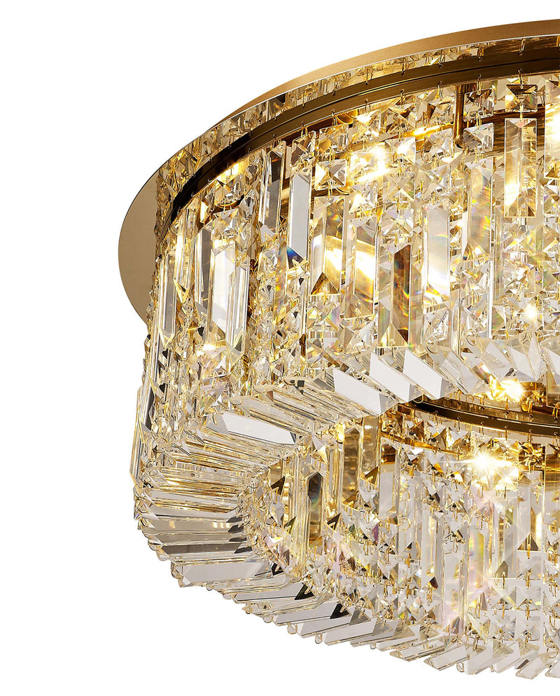 Load image into Gallery viewer, C-Lighting Vesta 85cm Round Flush Chandelier, 12 Light E14, Gold/Crystal Item Weight: 21kg - 29247
