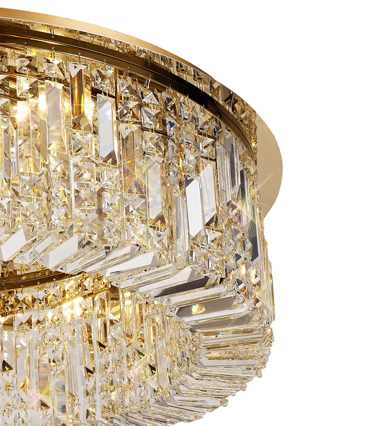 C-Lighting Vesta 85cm Round Flush Chandelier, 12 Light E14, Gold/Crystal Item Weight: 21kg - 29247