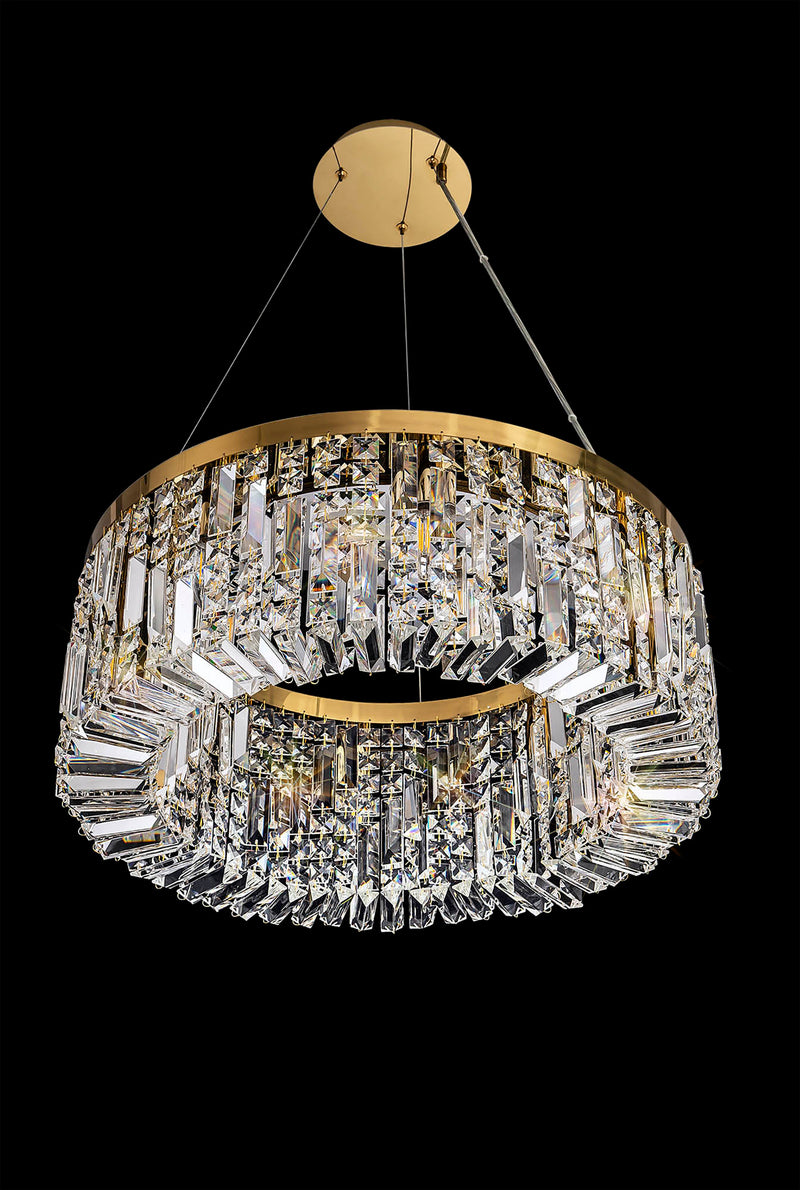 Load image into Gallery viewer, C-Lighting Vesta 60cm Round Pendant Chandelier, 8 Light E14, Gold/Crystal - 29248
