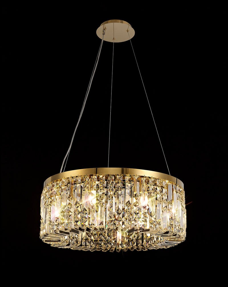 Load image into Gallery viewer, C-Lighting Vesta 60cm Round Pendant Chandelier, 8 Light E14, Gold/Crystal - 29248
