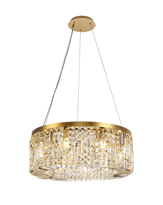 C-Lighting Vesta 60cm Round Pendant Chandelier, 8 Light E14, Gold/Crystal - 29248