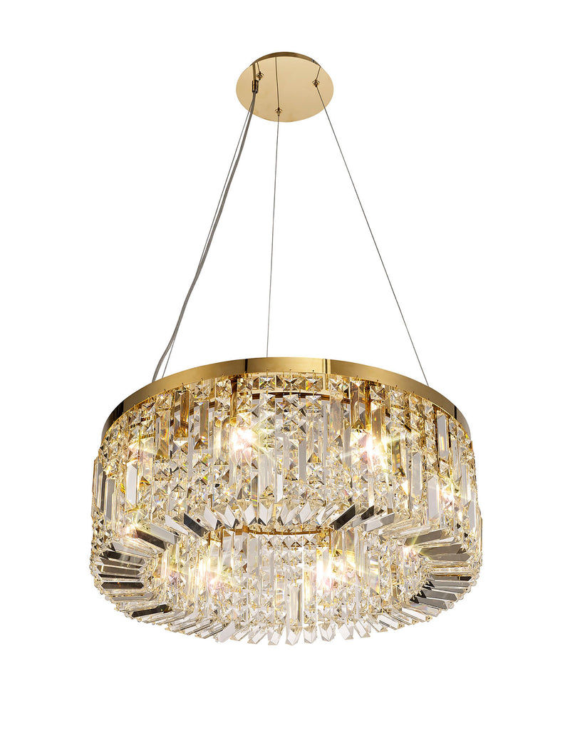 Load image into Gallery viewer, C-Lighting Vesta 60cm Round Pendant Chandelier, 8 Light E14, Gold/Crystal - 29248

